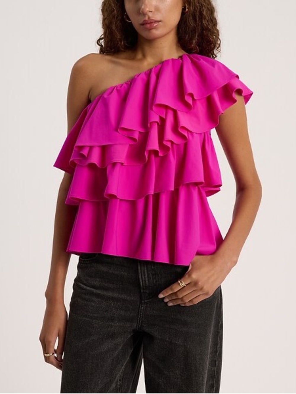 NWT Express Neon Berry Layered Ruffle One Shoulder Tank Top XL - Picture 3 of 8